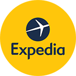 expedia travel logo consisted of a yellow circle with an airplane