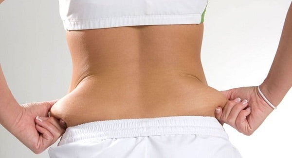 excess fat in love handles of woman's lower back