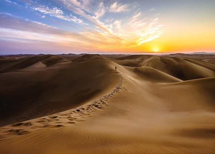 sunset in Varzaneh desert, Iran desert
