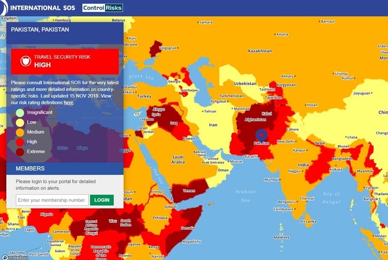travel risk map 2019 with Iran shown as a low-risk country