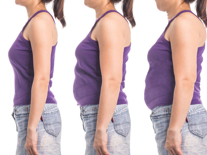 three photos of a woman with different weights