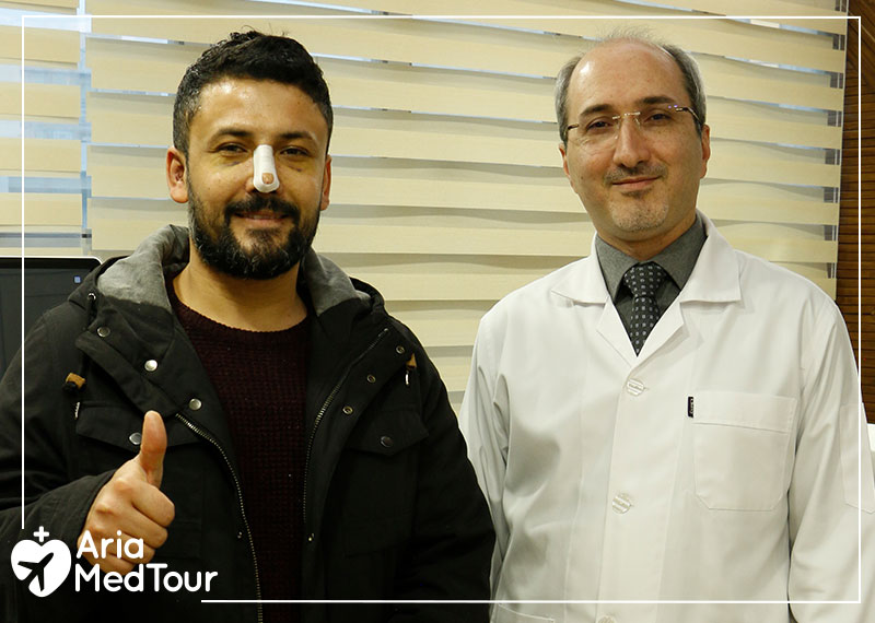 syrian kurdish patient with his rhinoplasty surgeon in Iran