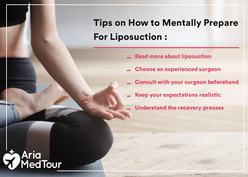 an infographic showing tips on how to prepare mentally before liposuction surgery